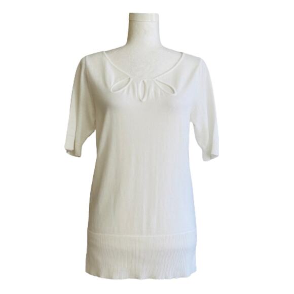New York & Co White Short Sleeve Knit Sweater Top Size Medium NEW - Picture 1 of 10
